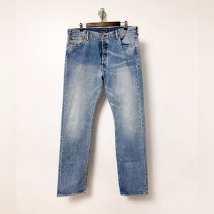 Levi's 501 Button Fly Straight Leg Classic Denim Jeans Blue Light Wash 36 x 36